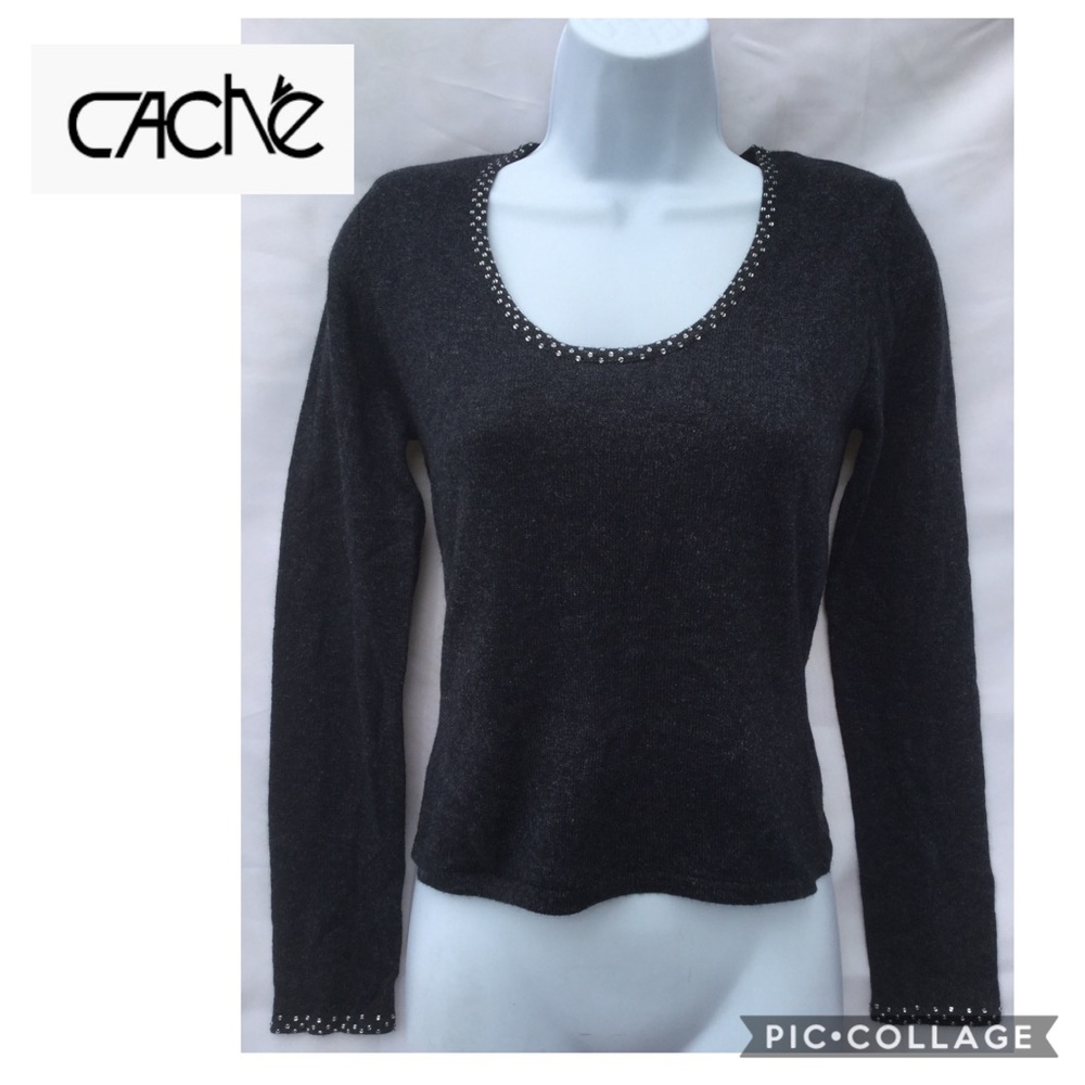 NWT Cache size small silk/cashmere rhinestone gray